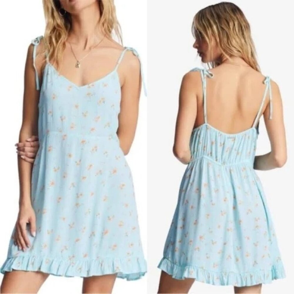 Billabong Heart Breaker Womens Blue Floral‎ Sundress M lightweight Cottage Core
